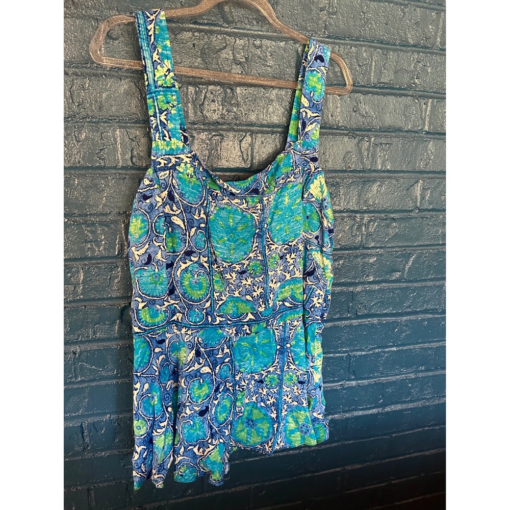 Plenty by Tracy‎ Reese Tie-Back Tank Top Blue Turquoise Green Paisley Sleeveless